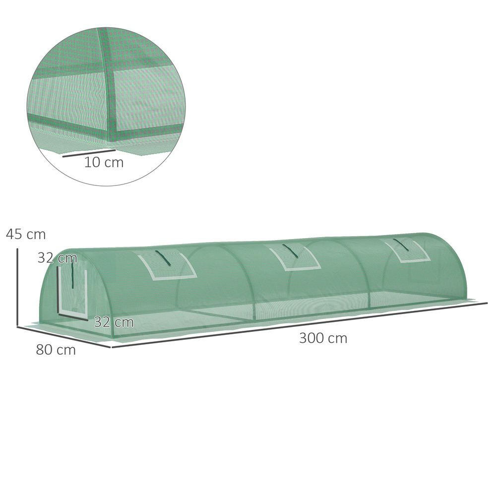 Outsunny PE Mini Greenhouse, 3m Portable Tunnel Green House with 5 Mesh Windows