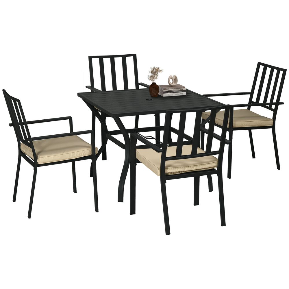 Outsunny Garden Dining Set: 4 Stackable Chairs, Metal Table. High-Quality, Stylish & Space-Saving Design!