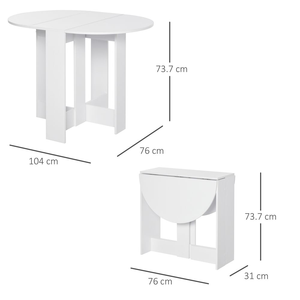 HOMCOM Folding Dining Table, Space-saving Drop Leaf Table for Small Space, Kitchen, Dining Room, White
