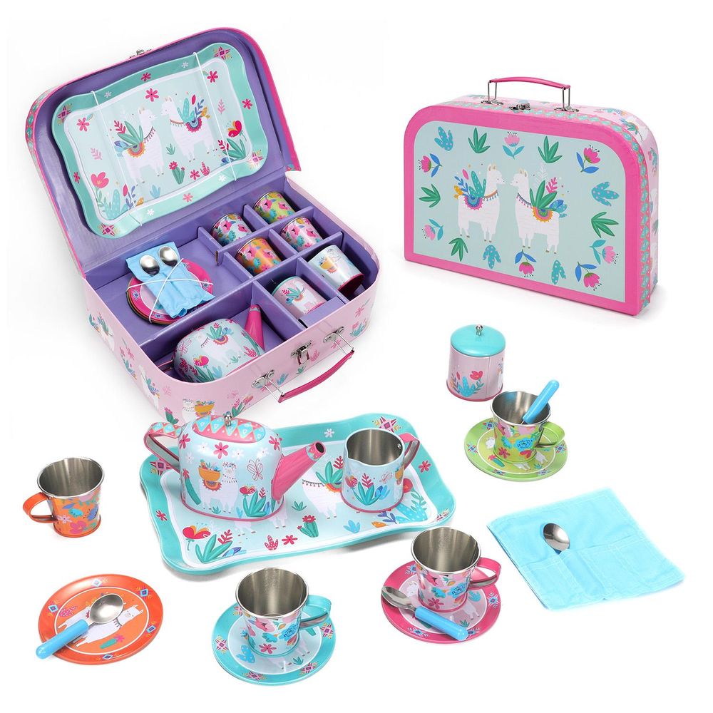 Premium Llama Tea Set - 18pc Tin, Perfect for Fun Pretend Play