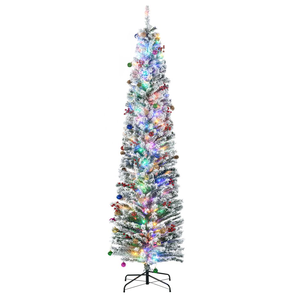 HOMCOM 6' Artificial Christmas Tree with Flocked Tips, LED Lights, Decoration