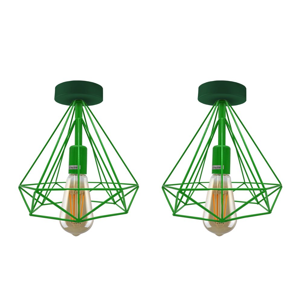 2 Pack Black Vintage Flush Mount Ceiling Light Fixture Metal Cage Ceiling Lampshade with E27 Holder