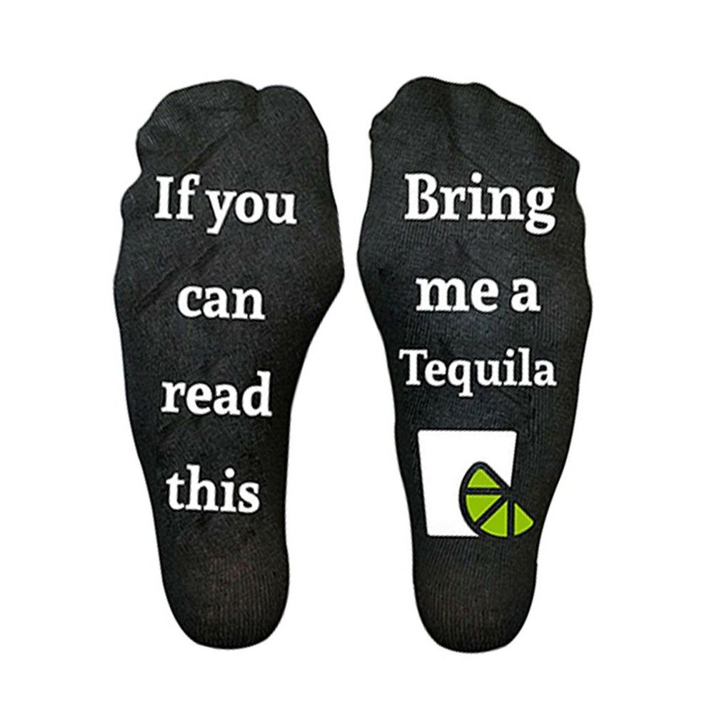 Flo Novelty Cotton Ankle Slogan Socks If You Can Read This Bring Me A Tequila - UK Size 6-12, Black