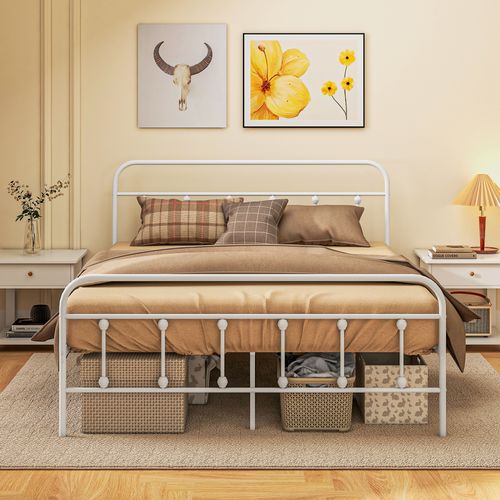 HOMCOM 4ft Metal Double Platform Bed Frame w/ Underbed Storage Headboard
