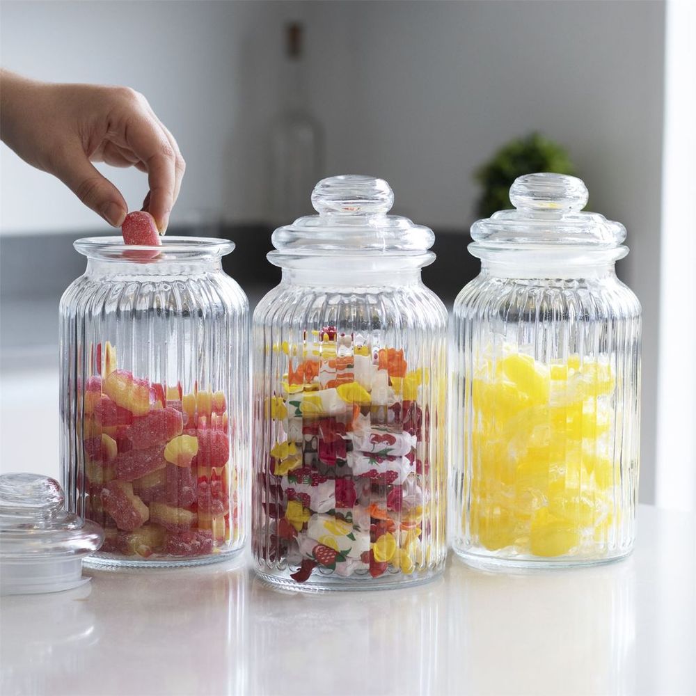 Stylish Vintage Glass Jars - Set of 3 | Airtight Seal | 1300ml Capacity