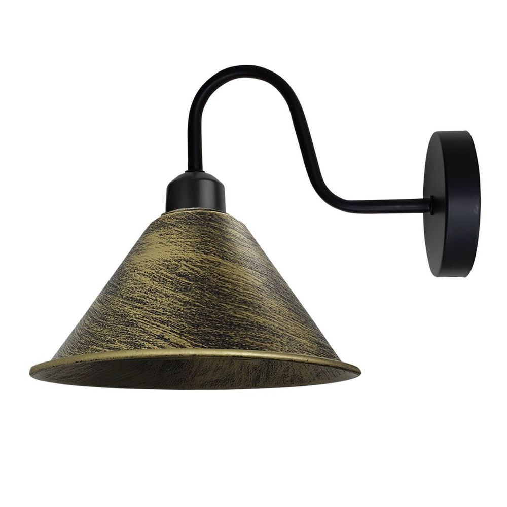 Brushed Brass Vintage Wall Light Fixture Black Wall Sconce E27 Base Socket Screw Wall Mounted Neck Cone Shape Shade
