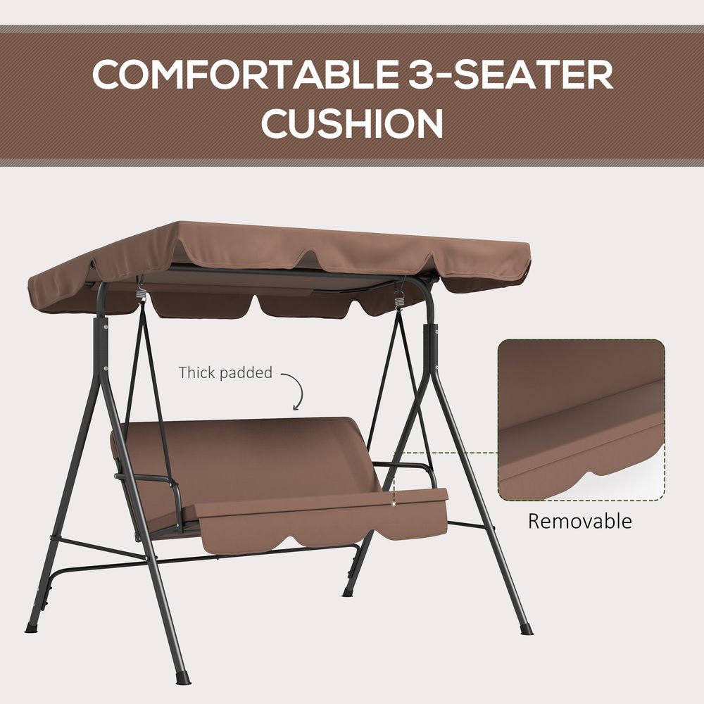 Outsunny 3-Person Porch Swing Chair with Adjustable Canopy - Brown