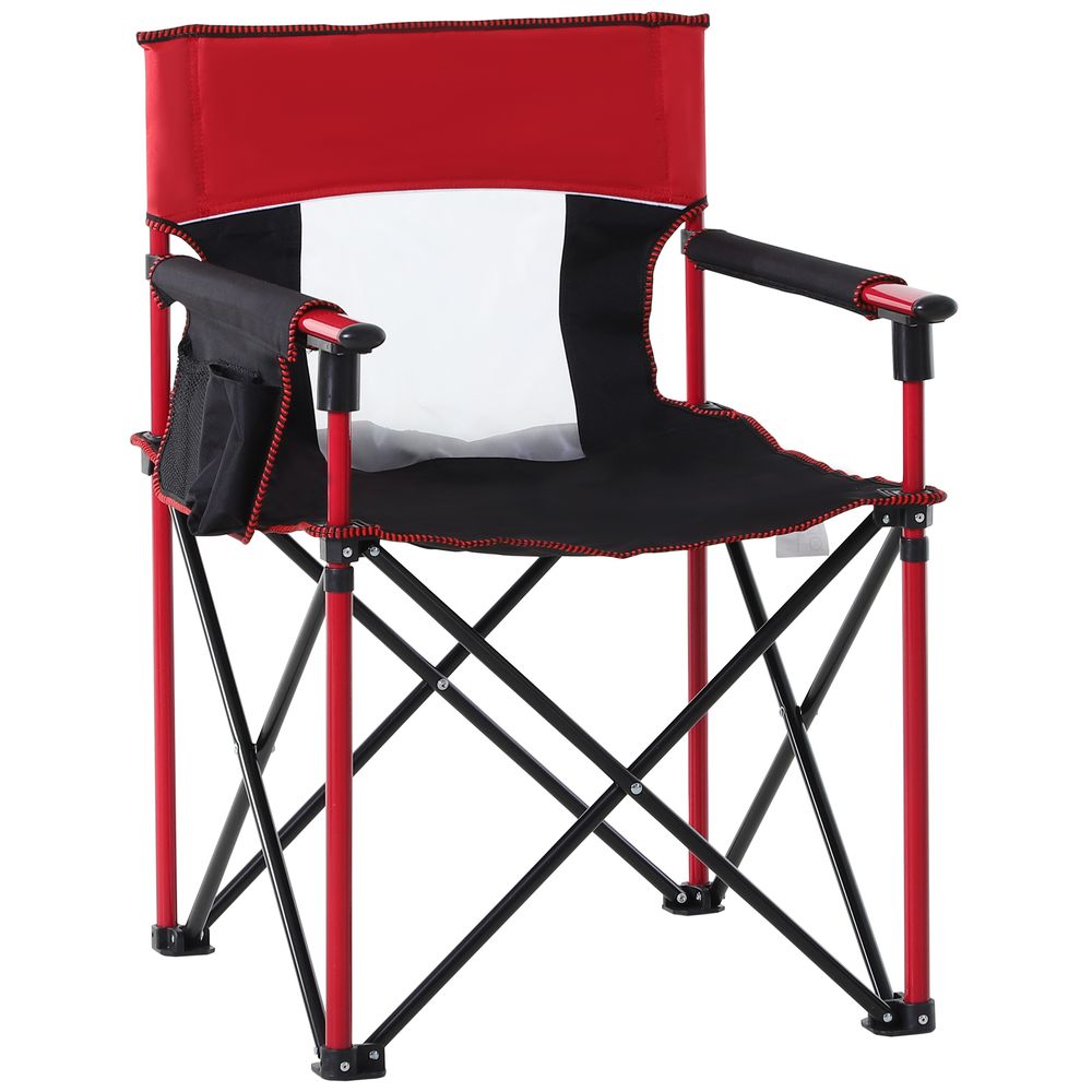Premium Outdoor Folding Camping Chair- Red, With Cup Holder, Pocket & Backrest. Durable & Portable for Fishing, Festivals & Sports.