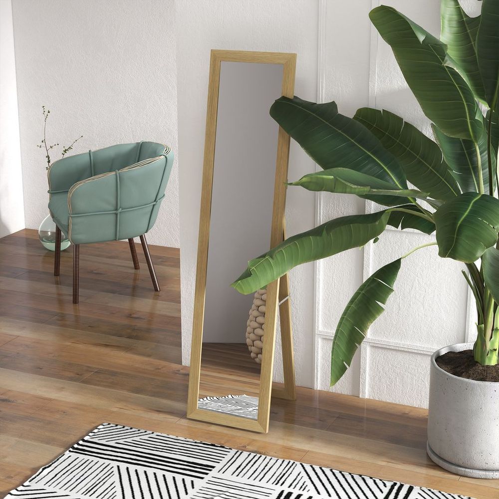 HOMCOM Full Length Mirror, Farmhouse Wall & Floor Mirror - Hanging & Freestanding