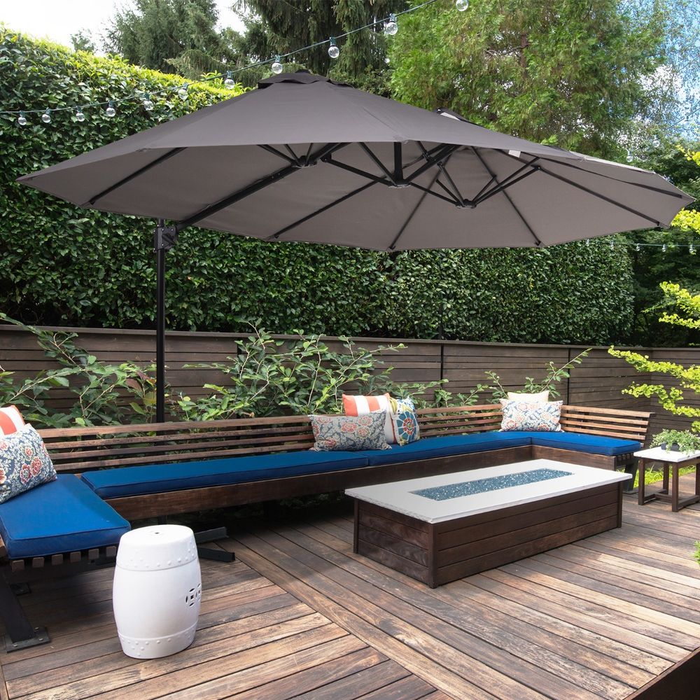 Large Outdoor Double Canopy Parasol w/ Steel Pole & 12 Support Ribs