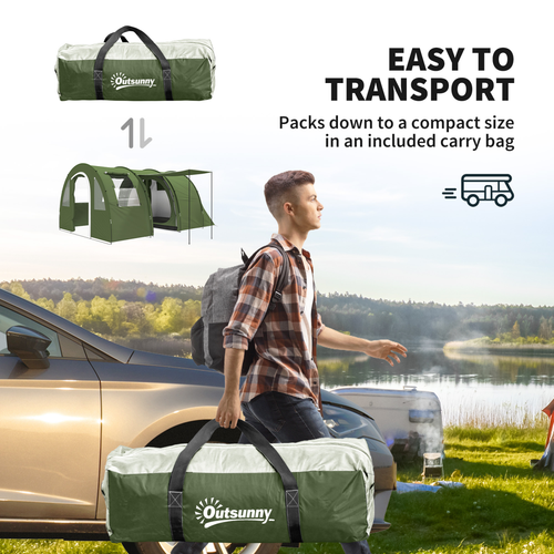 Outsunny 5-6 Man Family Tent Camping Tent with 2 Room and Carry Bag