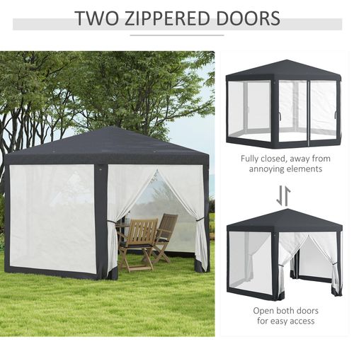Outsunny Hexagonal Gazebo Patio, Outdoor Canopy Patio Party Tent Dark Grey