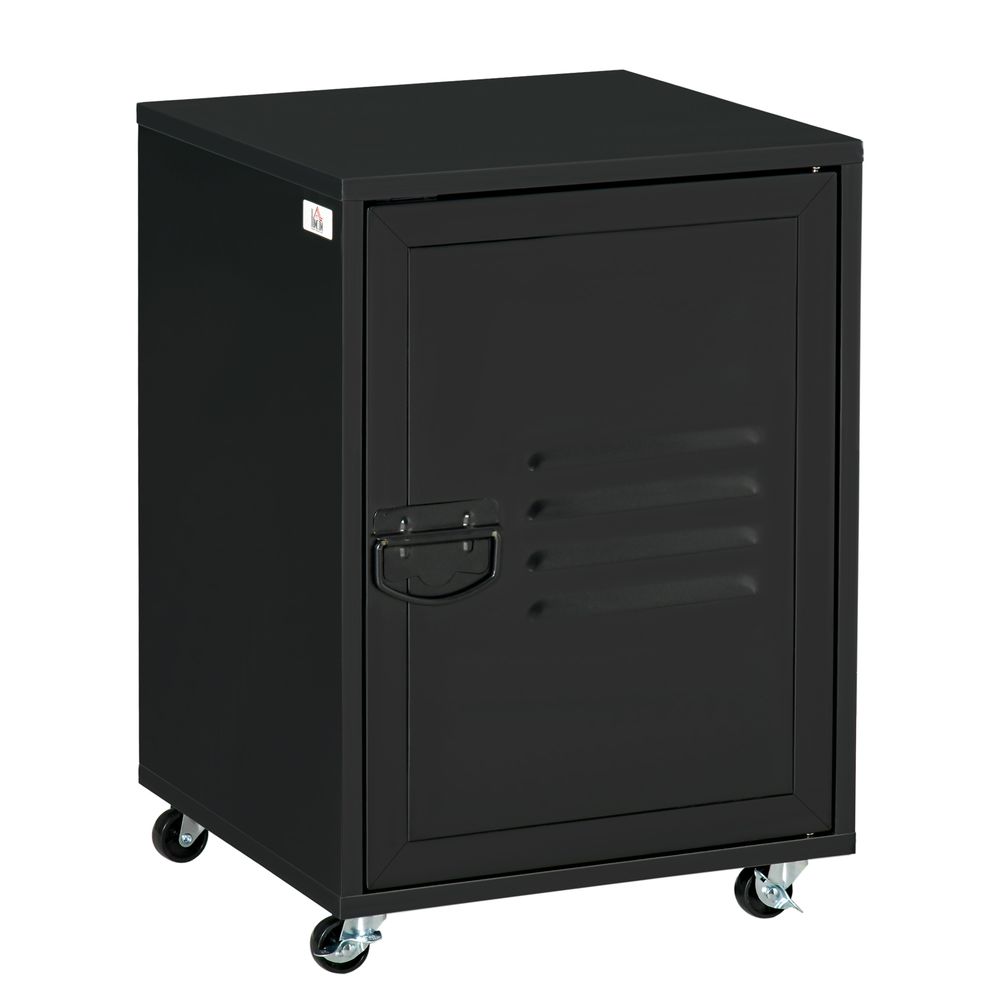 Industrial Bedside Table, Rolling End Side Table, Mobile Storage Cabinet - High Quality, Easy Assembly - Black - Free Shipping!