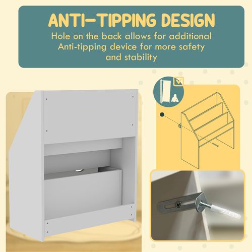 AIYAPLAY Kids Bookcase w/ 3 Tier Shelves, Drawer, for Bedroom, Nursery, White