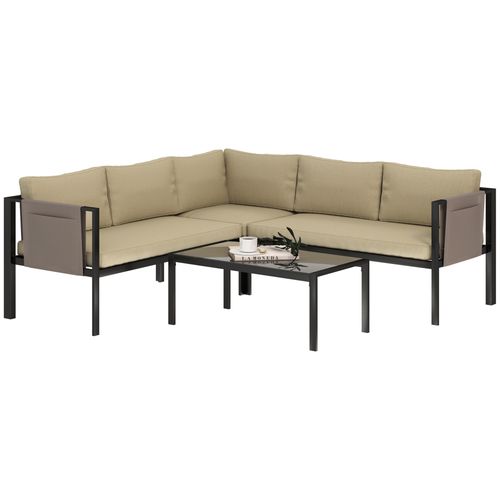 Outsunny 4 Piece Garden Furniture Set w/ Breathable Mesh Pocket, Khaki