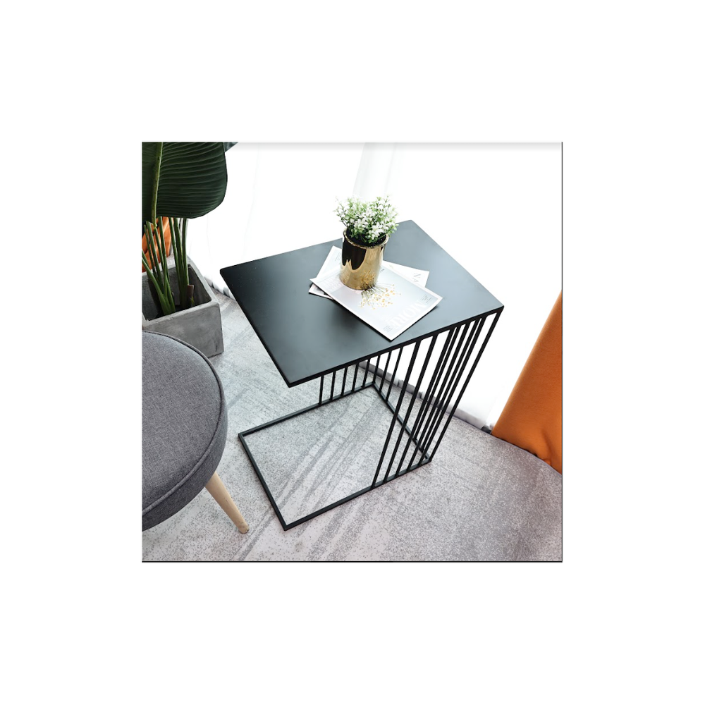 Metal Side Table - SLENDER: 45x30x59cm, Iron + Glass, Black - High Quality, Fast Shipping