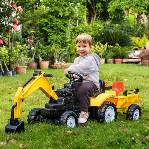 HOMCOM Kids Pedal Go Kart Children Ride On Digger Tractor Toy Car Excavator For 3-6 Years