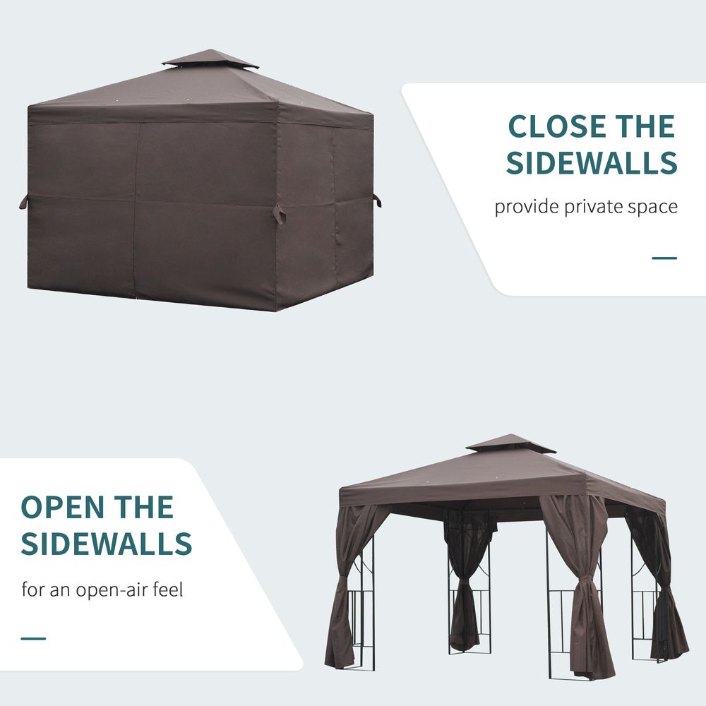 Outsunny 3x3m Gazebo with Side Panel - Brown