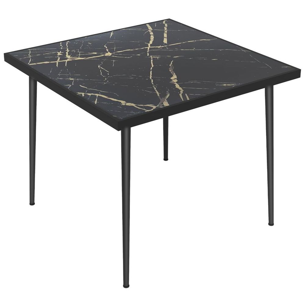 Premium Outsunny Outdoor Dining Table - Seats 4, Tempered Glass Top, Elegant Marble Effect - Black