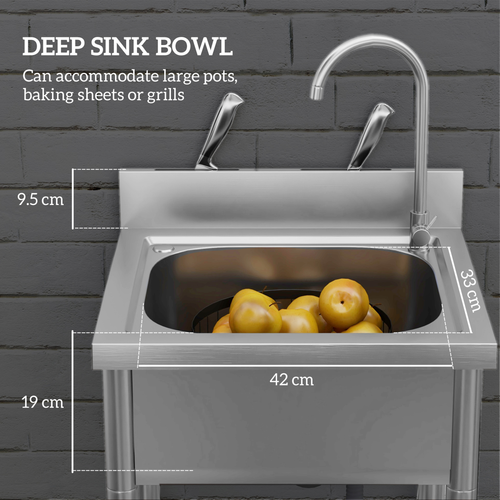HOMCOM Stainless Steel Utility Sink with Cold and Hot Water Pipe