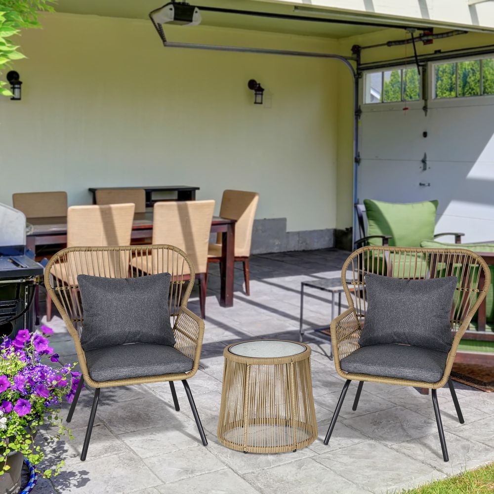 Stylish Brown Outdoor Patio Set - 3 PCS, Webbed PE Rattan, Steel Frame - Outsunny