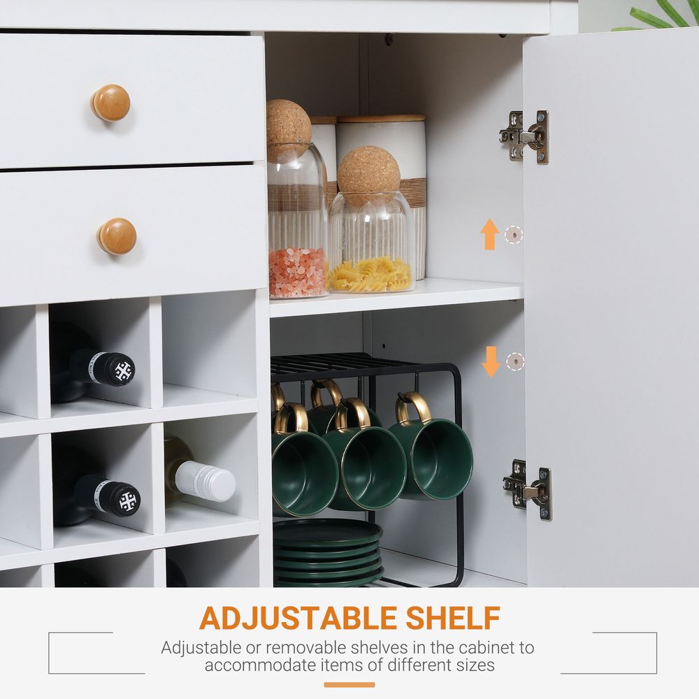 Premium 9-Bottle Wine Rack Sideboard - Drawer, Buffet, Farmhouse Style