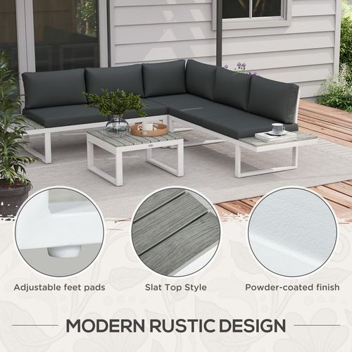 Outsunny 4 PCs Garden Set w/ 5-Level Recline Corner Conversation Sofa Set White