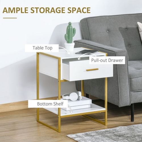 HOMCOM Modern Bedside Table Set of 2 Side Table Shelf Drawer Bedroom