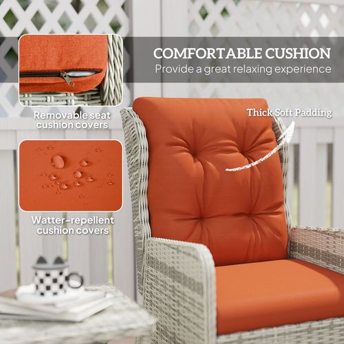 Outsunny Recliner Rattan Garden Furniture w/ Two-tier Table, Orange