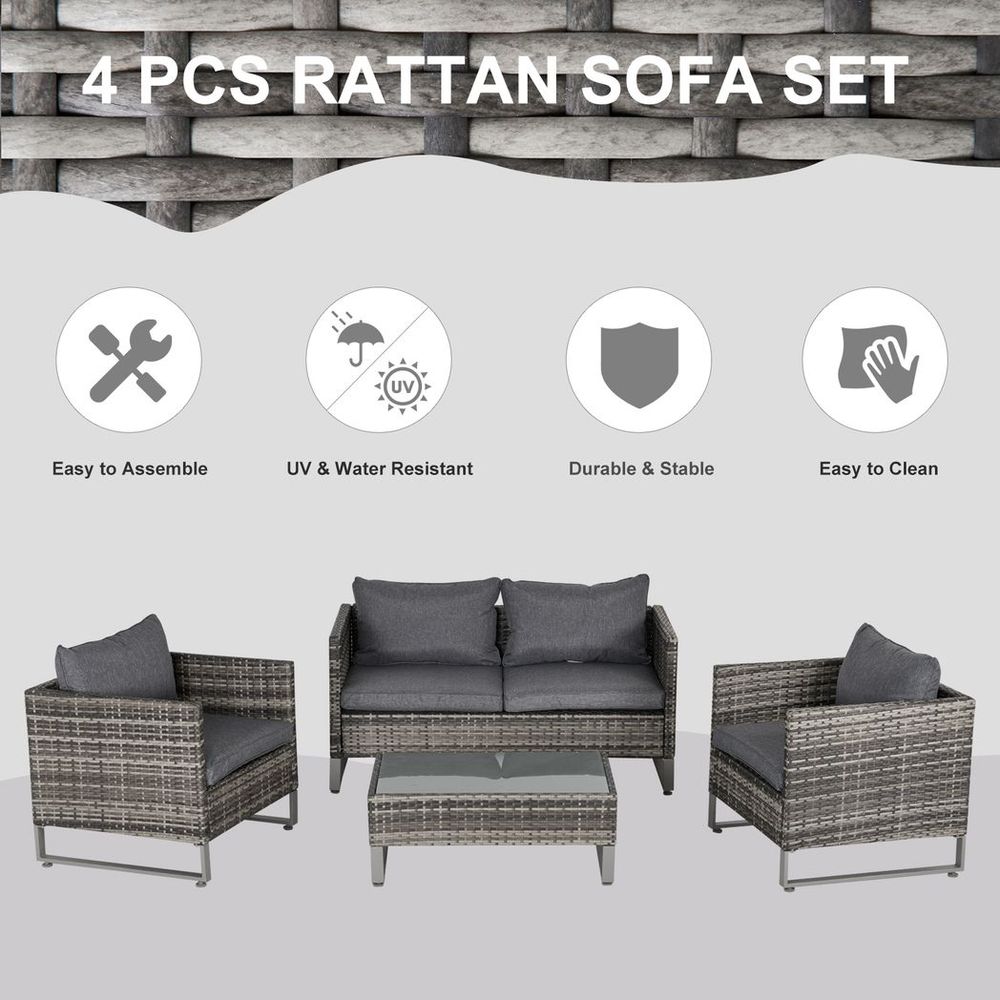 Premium 4-Piece Outdoor Dining Set: PE Rattan Wicker Sofa Chairs +Table, Cushions