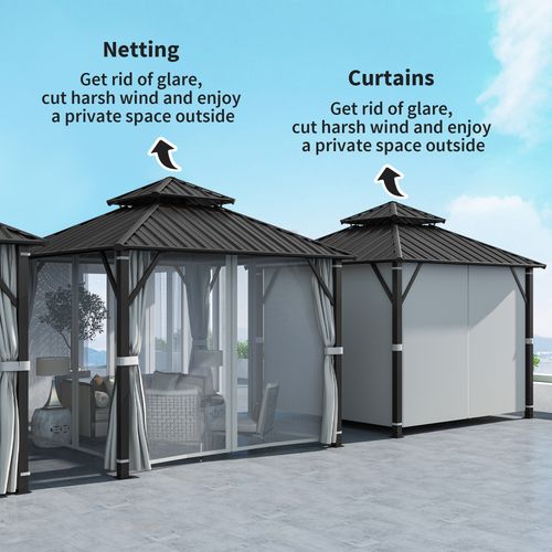 Outsunny 3 x 3(m) Hardtop Gazebo with Metal Roof, Netting and Curtains