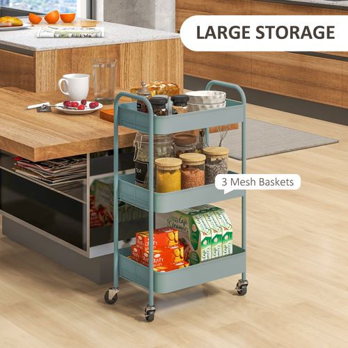 HOMCOM 3 Tier Rolling Utility Cart with 3 Mesh Basket