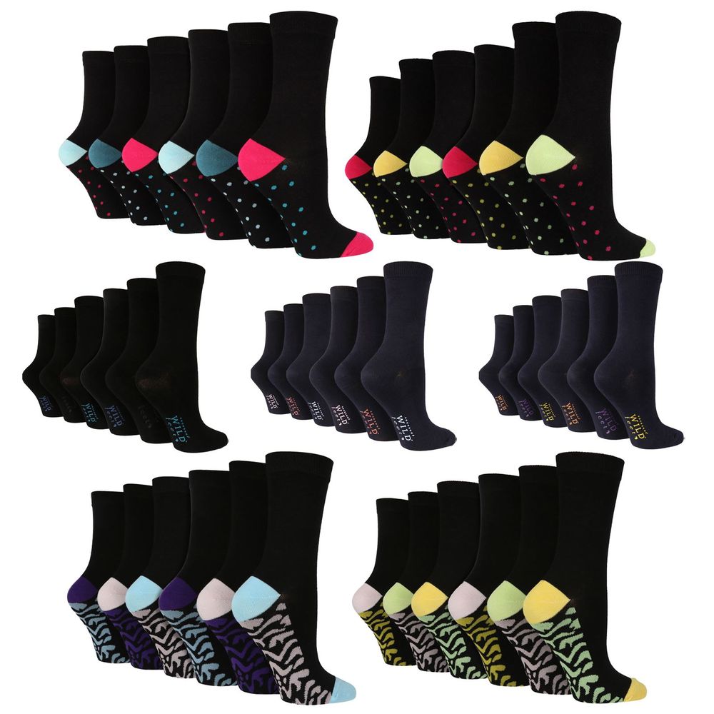 Wildfeet - Ladies 6 Pair Value Pack Bamboo Socks with Foot Patterns