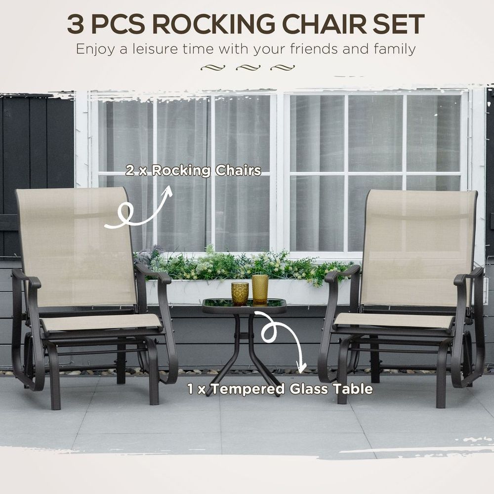 High-Quality 3PCS Outdoor Gliding Chairs w/ Table Set - Patio Garden Furniture - Khaki