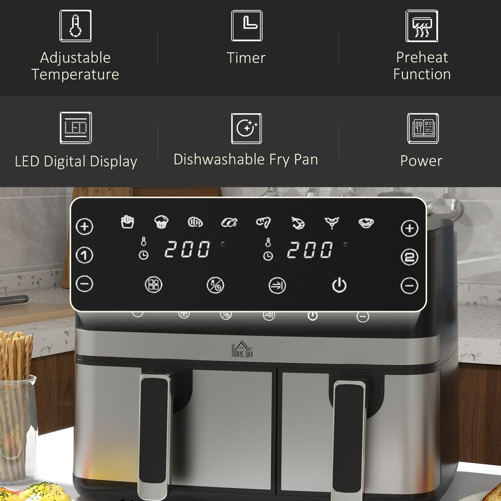 HOMCOM Dual Zone Air Fryer 8.5L with SYNCFinish 2700W - 2x the Taste, Double the Speed, Ultimate Precision