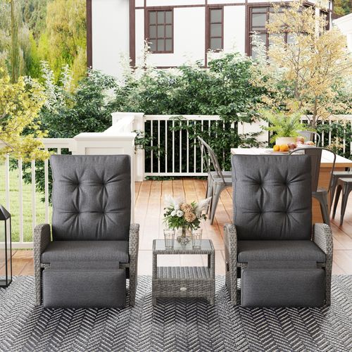 Outsunny 3 Pieces Rattan Bistro Set with Cushions for Outdoor, Grey