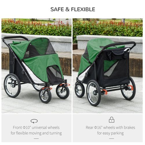 PawHut Pet Stroller Foldable Design with Cushion for M and L Dogs, Dark Green