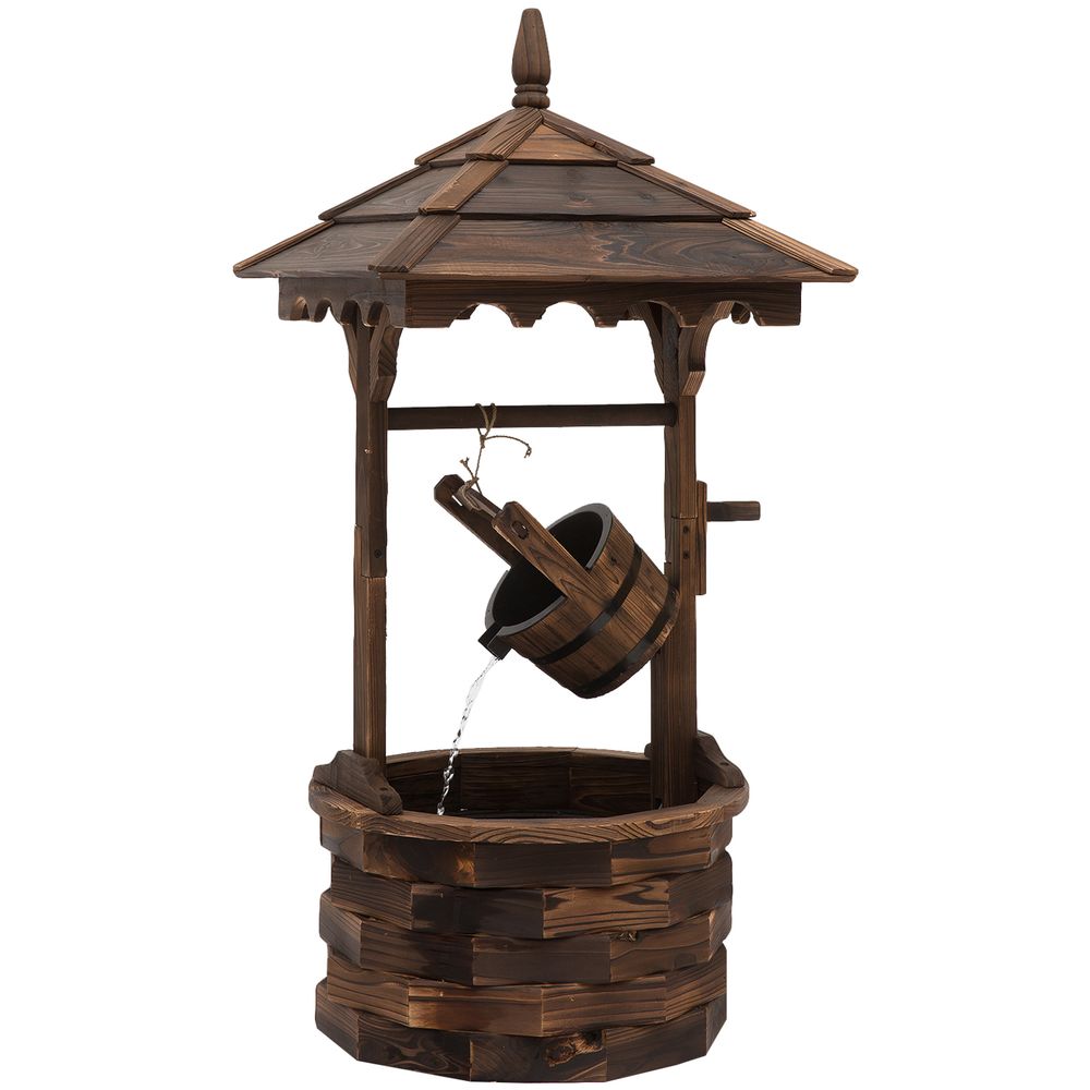 Outdoor Garden Decor Wishing Well Waterfall - Fir Wood, Weathered Look