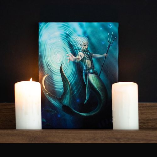 19x25cm Water Element Wizard Canvas Plaque by Anne Stokes