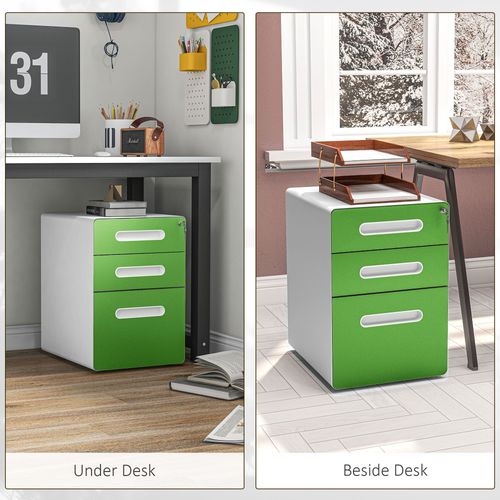 Vinsetto 3 Drawer Modern Steel Filing Cabinet w/ 4 Wheels Lock Box
