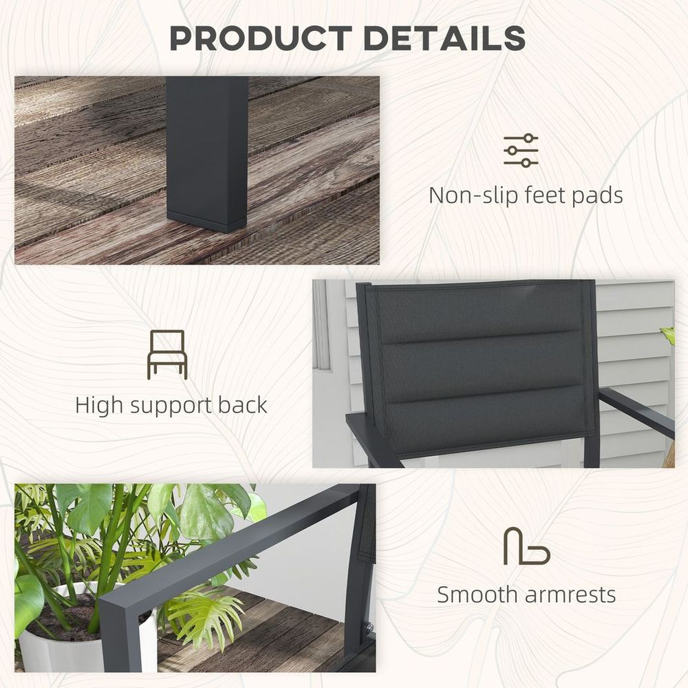 Outsunny 2 PCs Stackable Armchairs, Aluminium Outdoor Dining Chairs, Grey - High Quality & Space-saving
