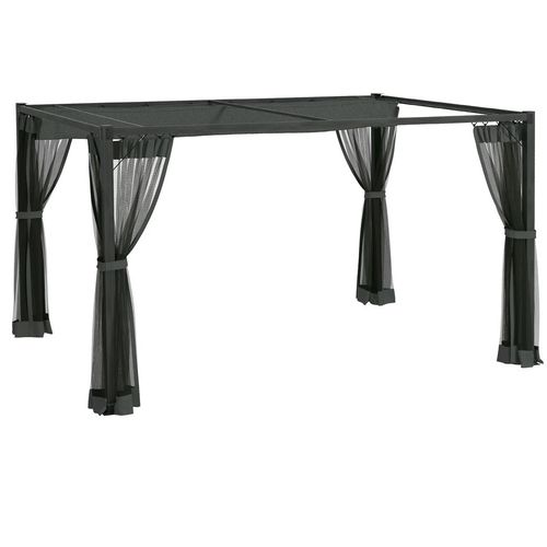 Outsunny 3 x 4m Pergola with Retractable Roof and Netting, Dark Grey