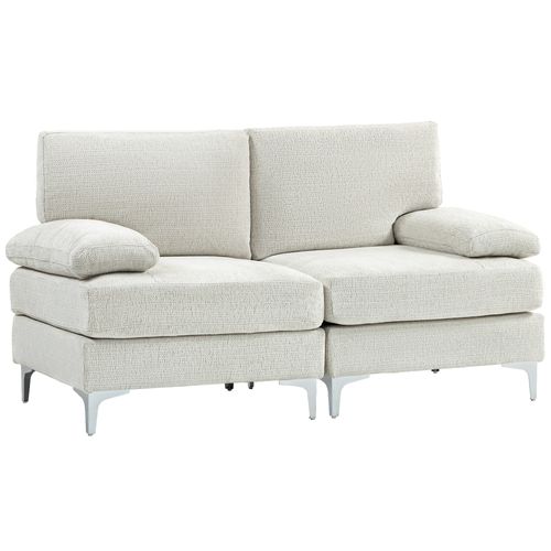 HOMCOM 2 Seater Sofa Modern Loveseat with Metal Legs Spring Cushion Cream White