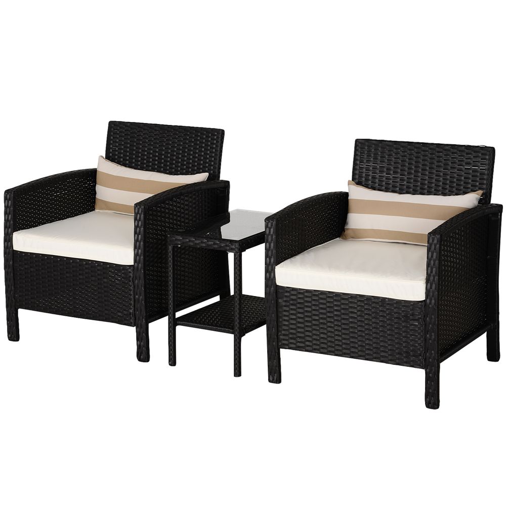 Outdoor Patio Furniture Set | 3-Piece Rattan Wicker Sofa Sectional | Black
