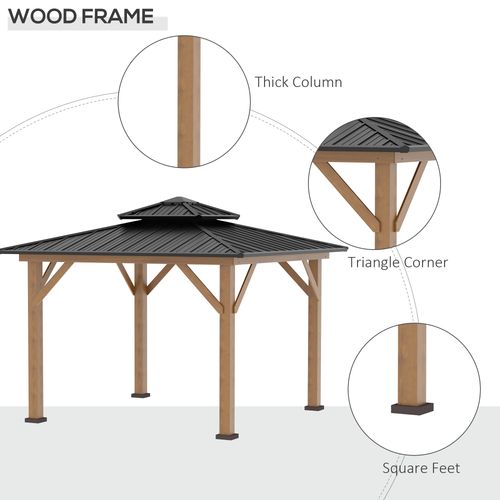 3.5 x 3.5m Aluminium Hardtop Gazebo Canopy 2-Tier Roof Grey