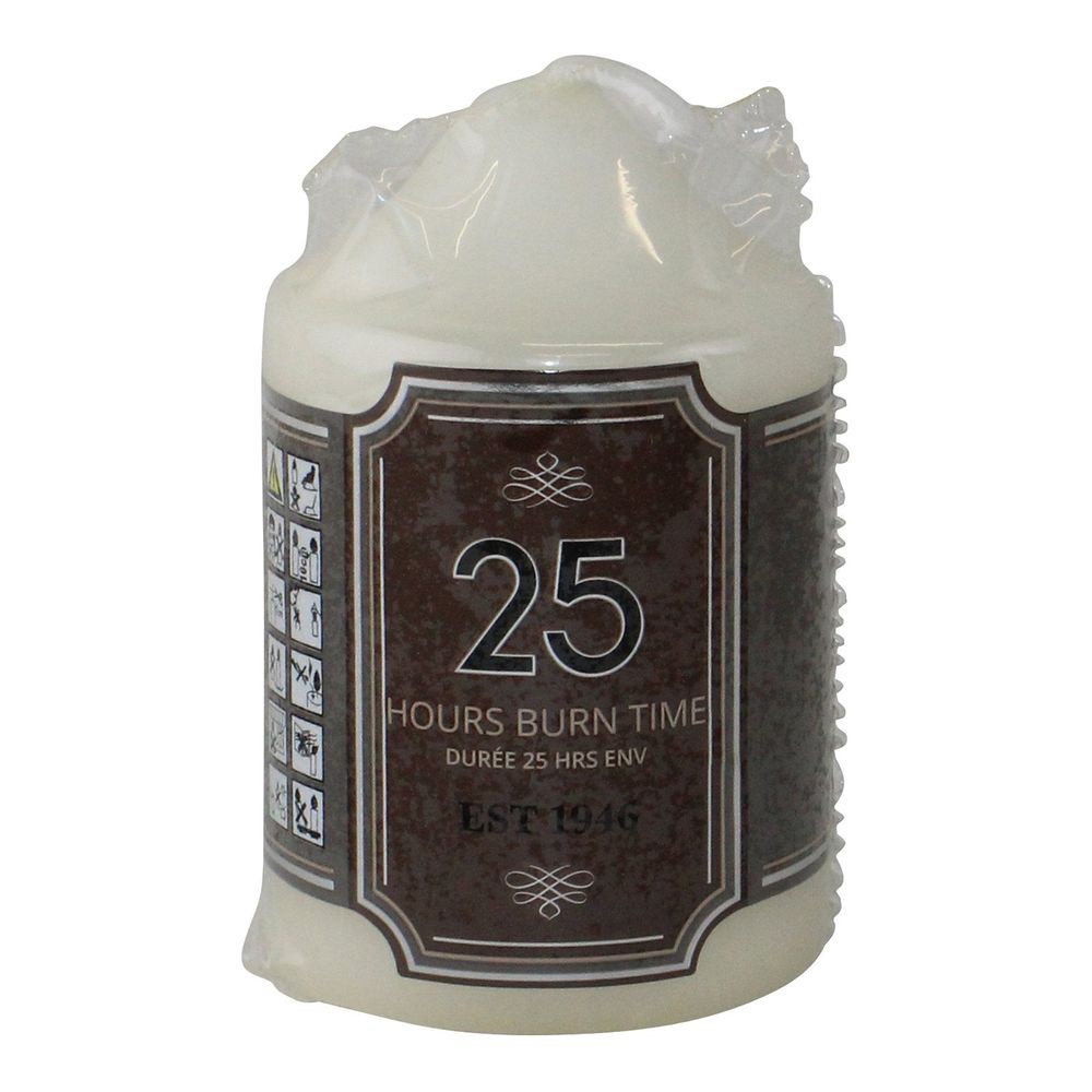 Premium White Church Pillar Candle, 25hr Burn Time - 100% Wax, Safety Warnings