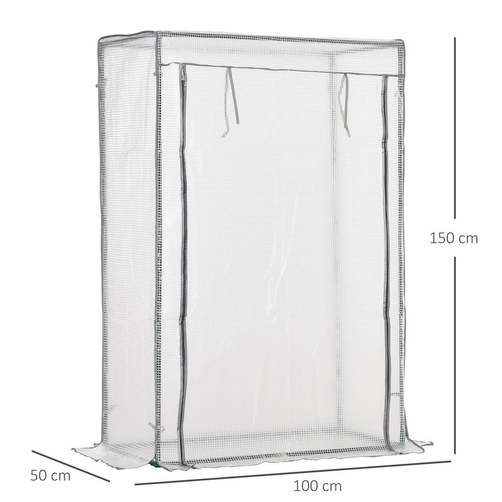 Outsunny Mini Greenhouse - Steel Frame, PE Cover, Roll-up Door - 100 x 50 x 150cm
