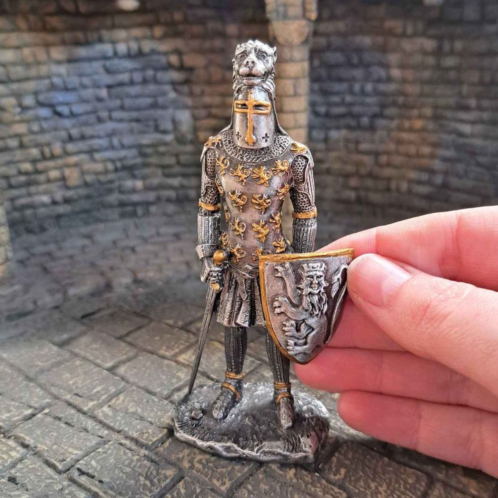 Knight Lion Crested Helmet - 13th Century (hand-cast statue sculpture) 10cm Height