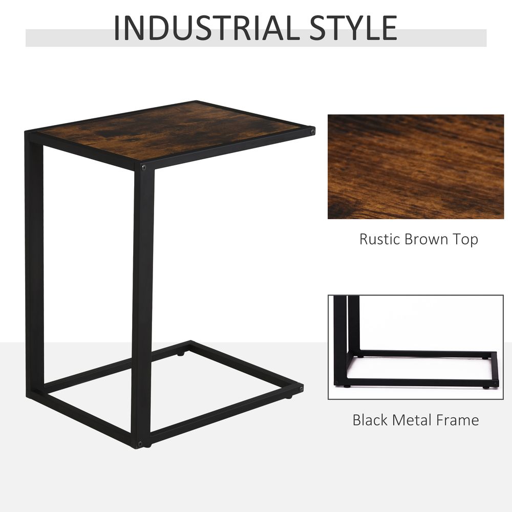 Industrial Steel Frame C-Shaped Side Table in Brown - HOMCOM