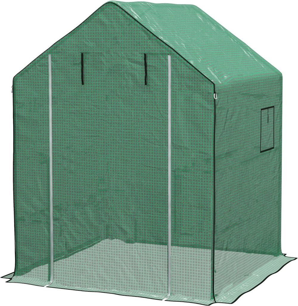 Outsunny Walk-in Greenhouse Cover Replacement with Door and Mesh Windows, Green